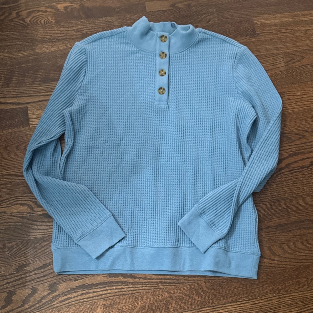 ‼️ Lands End Blue waffle Henley Sweater ‼️